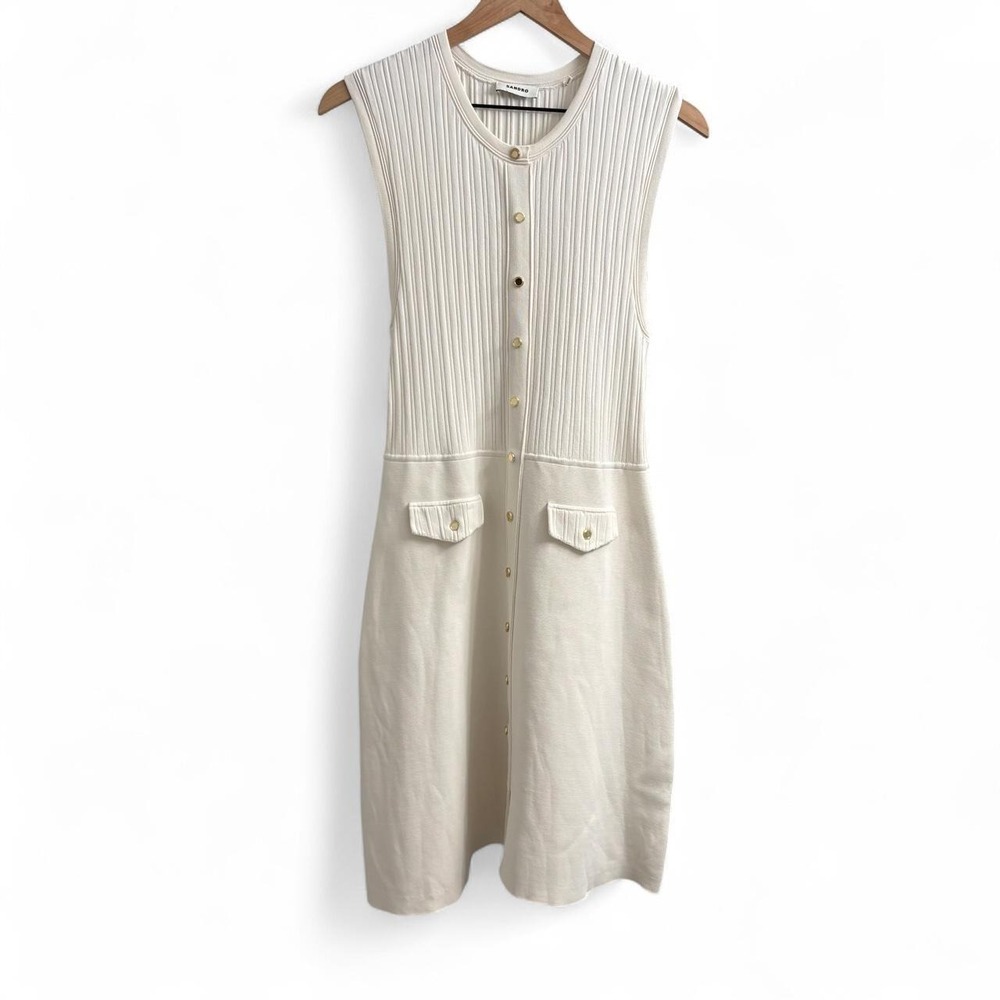 SANDRO Off white ribbed knit mini dress size 40 #knit #minimalist - Picture 3 of 8